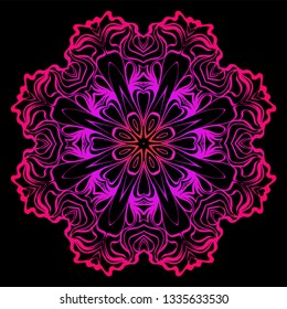 Decorative Mandala. Vector Illustration. Isolated. Tribal Ethnic Ornament With Mandala. Anti-Stress Therapy Pattern. Indian, Moroccan, Mystic, Ottoman Motifs. Black, purple color.