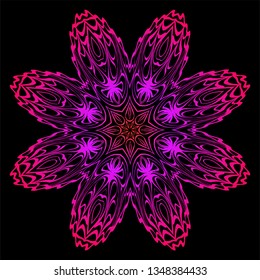 Decorative Mandala. Vector Illustration. Isolated. Tribal Ethnic Ornament With Mandala. Anti-Stress Therapy Pattern. Indian, Moroccan, Mystic, Ottoman Motifs. Black, purple color.
