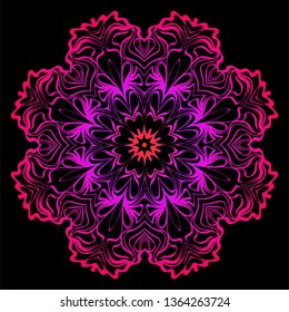 Decorative Mandala. Vector Illustration. Isolated. Tribal Ethnic Ornament With Mandala. Anti-Stress Therapy Pattern. Indian, Moroccan, Mystic, Ottoman Motifs. Black, purple color.