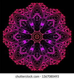 Decorative Mandala. Vector Illustration. Isolated. Tribal Ethnic Ornament With Mandala. Anti-Stress Therapy Pattern. Indian, Moroccan, Mystic, Ottoman Motifs. Black, purple color.