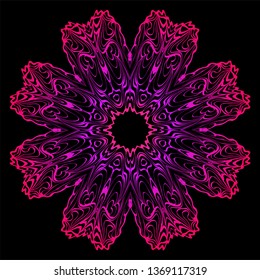Decorative Mandala. Vector Illustration. Isolated. Tribal Ethnic Ornament With Mandala. Anti-Stress Therapy Pattern. Indian, Moroccan, Mystic, Ottoman Motifs. Black, purple color.