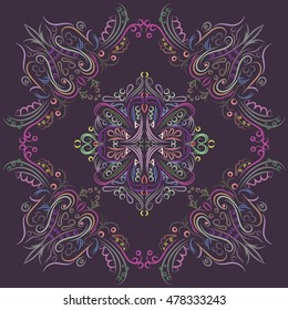 Decorative mandala. Vector illustration. Outline drawing. Ornate line art element. Ornamental floral pattern for wedding invitations, greeting cards.