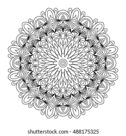 Decorative mandala. Vector illustration. Outline drawing. Ornate line art element. Ornamental floral pattern for wedding invitations, greeting cards.