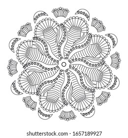 Decorative mandala. Vector round pattern with lines and rings. Antistress coloring for adult. Circle abstract elements