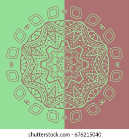 Decorative mandala vintage pattern for print, embroidery design. Stylized floral round ornament. Tribal ethnic arabic, indian decor. Colorful graphic background