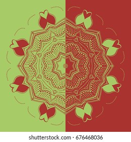 Decorative mandala vintage pattern for print, embroidery design. Stylized floral round ornament. Tribal ethnic arabic, indian decor. Colorful graphic background