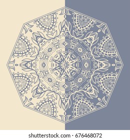 Decorative mandala vintage pattern for print, embroidery design. Stylized floral round ornament. Tribal ethnic arabic, indian decor. Colorful graphic background