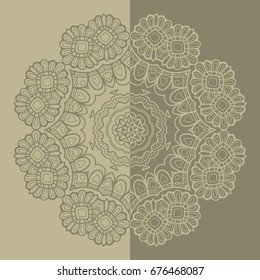 Decorative mandala vintage pattern for print, embroidery design. Stylized floral round ornament. Tribal ethnic arabic, indian decor. Monochrome graphic background