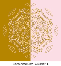 Decorative mandala vintage pattern for print, embroidery design. Stylized floral round ornament. Tribal ethnic arabic, indian decor. Colorful graphic background