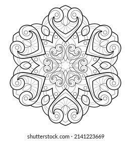 Decorative mandala with vintage patterns and round shapes on a white isolated background. For coloring book pages.