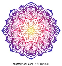 Decorative Mandala_in yellow pink and violet colors. Round ornament tropical motif