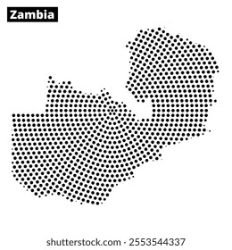 A decorative map showcases Zambia's outline using a dotted design, emphasizing its geographical borders and features.