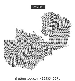A decorative map showcases Zambia's outline using a dotted design, emphasizing its geographical borders and features.