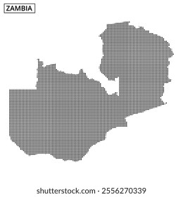 A decorative map showcases Zambia's outline using a dotted design, emphasizing its geographical borders and features.