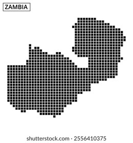 A decorative map showcases Zambia's outline using a dotted design, emphasizing its geographical borders and features.