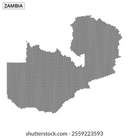 A decorative map showcases Zambia's outline using a dotted design, emphasizing its geographical borders and features.