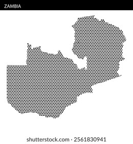 A decorative map showcases Zambia's outline using a dotted design, emphasizing its geographical borders and features.