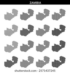 A decorative map showcases Zambia's outline using a dotted design, emphasizing its geographical borders and features.