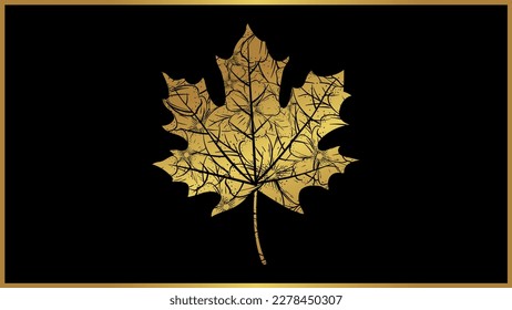Decorative maple leaf tattoo silhouette with flower pattern, Isolated on a black background.