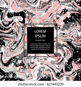 Decorative marble texture card design. Texture with liquid paint. Can be used for banners, posters, invitations. Colorful ink paints. Contemporary art.