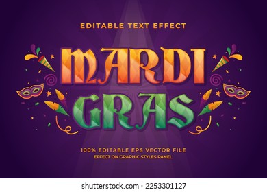 decorative mardi gras editable text effect vector