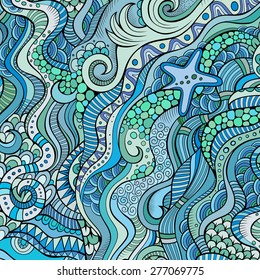 Decorative marine sea life ornamental ethnic vector background