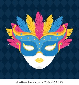 Decorative mask with feathers for carnival Vector