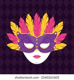Decorative mask with feathers for carnival Vector