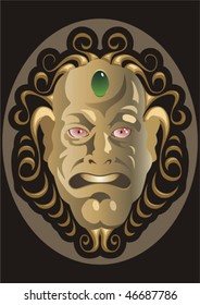Decorative mask-talisman with an ominous sight. A design element.