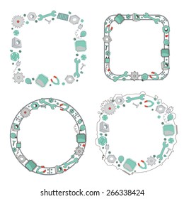Decorative mechanical frames collection. Colorful vector illustration