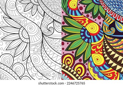 Decorative mehndi design floral coloring book page vector illustration