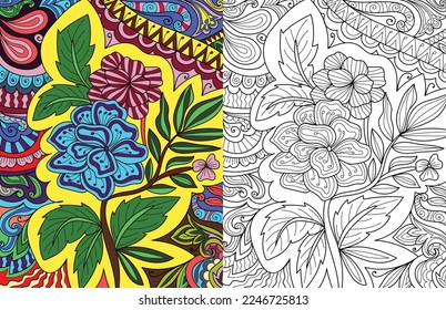 Decorative mehndi design floral coloring book page vector illustration