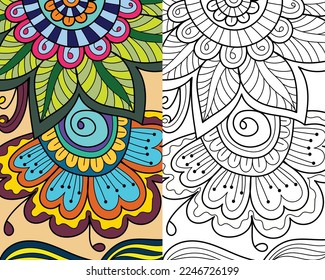 Decorative mehndi design floral coloring book page vector illustration