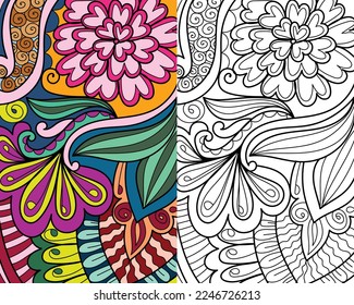 Decorative mehndi design floral coloring book page vector illustration