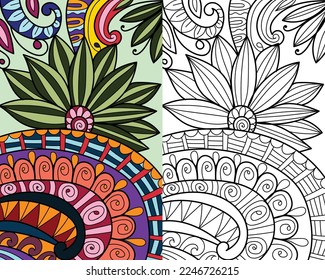 Decorative mehndi design floral coloring book page vector illustration