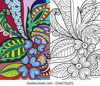 Decorative mehndi design floral coloring book page vector illustration