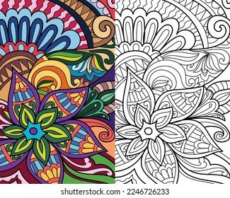 Decorative mehndi design floral coloring book page vector illustration