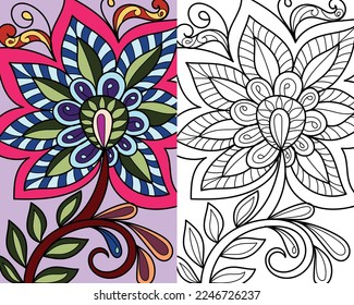 Decorative mehndi design floral coloring book page vector illustration