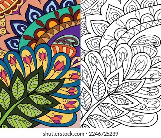 Decorative mehndi design floral coloring book page vector illustration