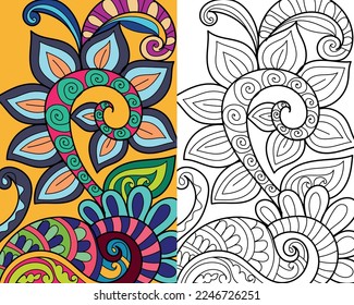 Decorative mehndi design floral coloring book page vector illustration