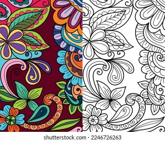 Decorative mehndi design floral coloring book page vector illustration