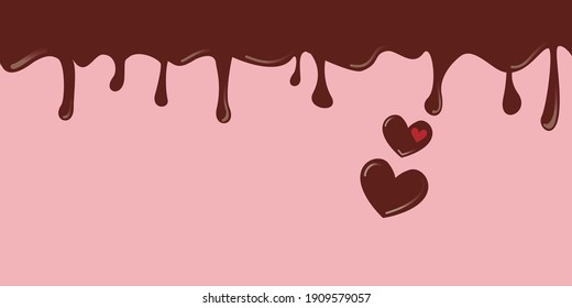 Decorative melted chocolate illustration for Valentine's day background. Vector illustration.