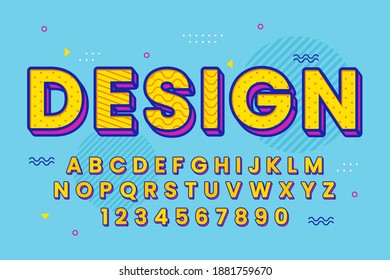 Decorative Memphis Font And Alphabet With Patterns