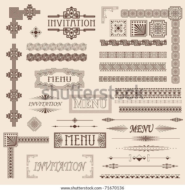 飾り付けメニューと招待状の飾り枠エレメント のベクター画像素材 ロイヤリティフリー