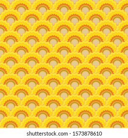 Decorative mermaid scales squama background, vector seamless fabric pattern, tiled textile print. Classic japanese squama scales seamless arc tiles motif. Reptile animal skin pattern.