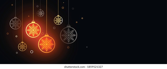 decorative merry christmas festival banner with hanging baubles