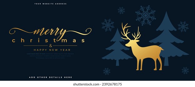 decorative merry christmas festive wishes wallpaper with golden reindeer vector