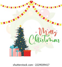 Decorative merry Christmas tree and gift boxes vector illustration 