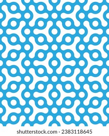Decorative mesh. Abstract geometric composition with small white circles on a blue background. Stylish dotted texture. Seamless repeating pattern. Vector illustration for fabric, textile, and print.