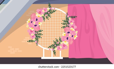 Decorative mesh with flowers for the photo zone